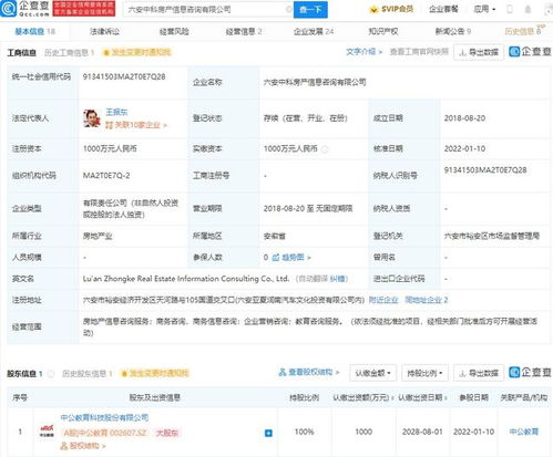 中公教育投资两家房产信息咨询公司,均持股100